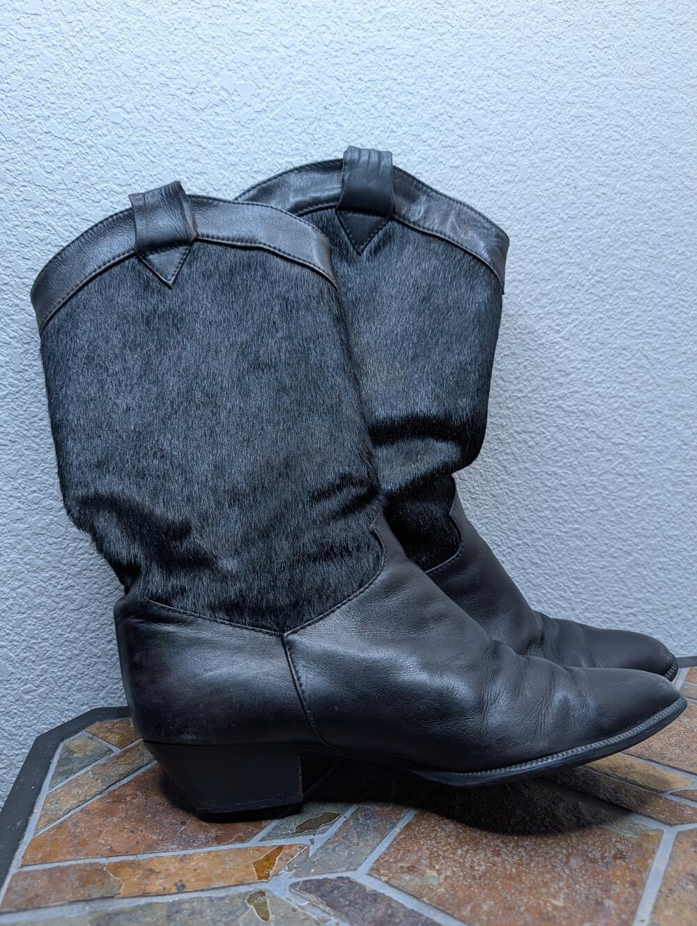 VTG Italian Horse Hair Western Boots Leather Cowboy 7.5 Equestrian Animal Hide